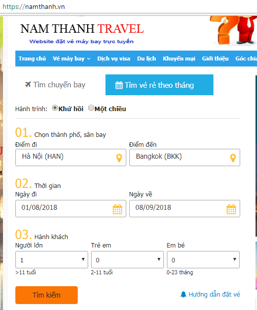 Đặt vé máy bay đi Thái Lan trực tuyến tại Nam Thanh