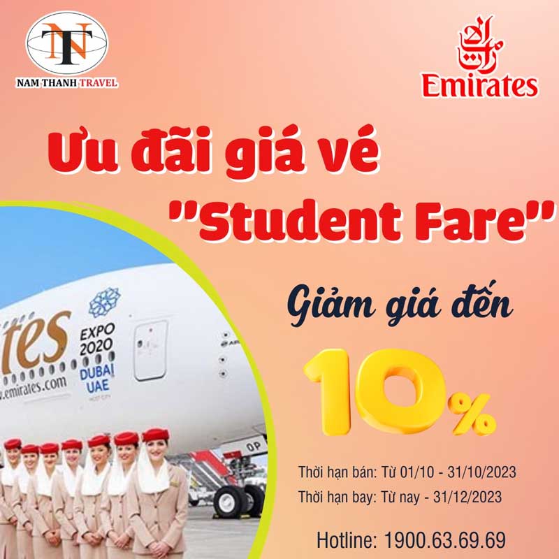 Emirates ưu đãi giá vé Student Fares hạng phổ Thông dành cho đối tượng sinh viên