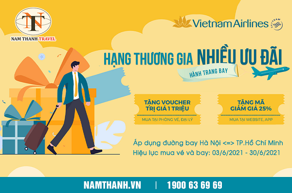 Vietnam Airlines mở chương trình tặng Voucher 1 triệu cho vé Thương gia Hà Nội và TP.Hồ Chí Minh