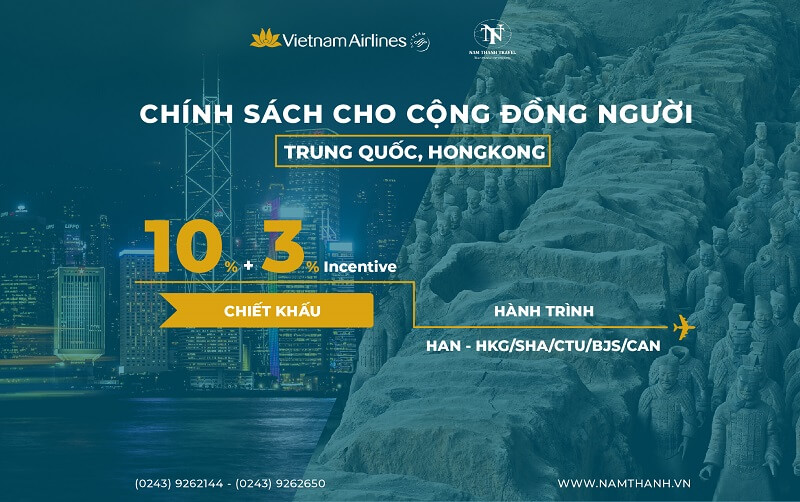 Giảm tới 10% cho chặng bay Hà Nội đi Trung Quốc, HongKong