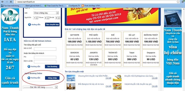 Hướng dẫn các đại lý đặt vé Vietnam Airlines trên website của Nam Thanh