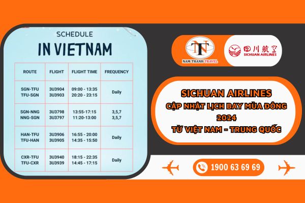 Sichuan Airlines: Cập nhật lịch bay mùa đông 2024 Việt Nam - Trung Quốc