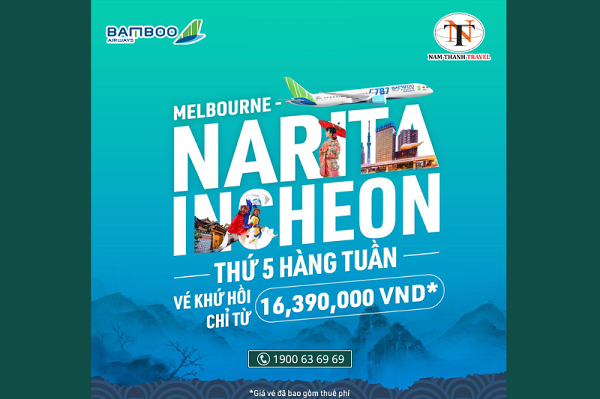 Chặng nối chuyến Melbourne - Hà Nội - Narita/Incheon của Bamboo Airways chính thức mở bán