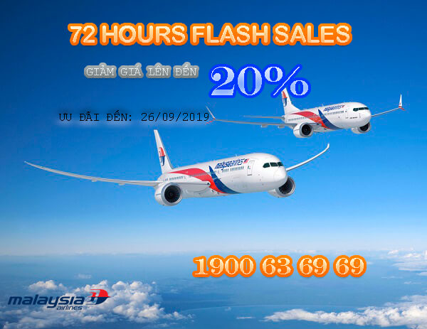 72 hours flash sales - Malaysia Airlines giảm giá lên đến 20%