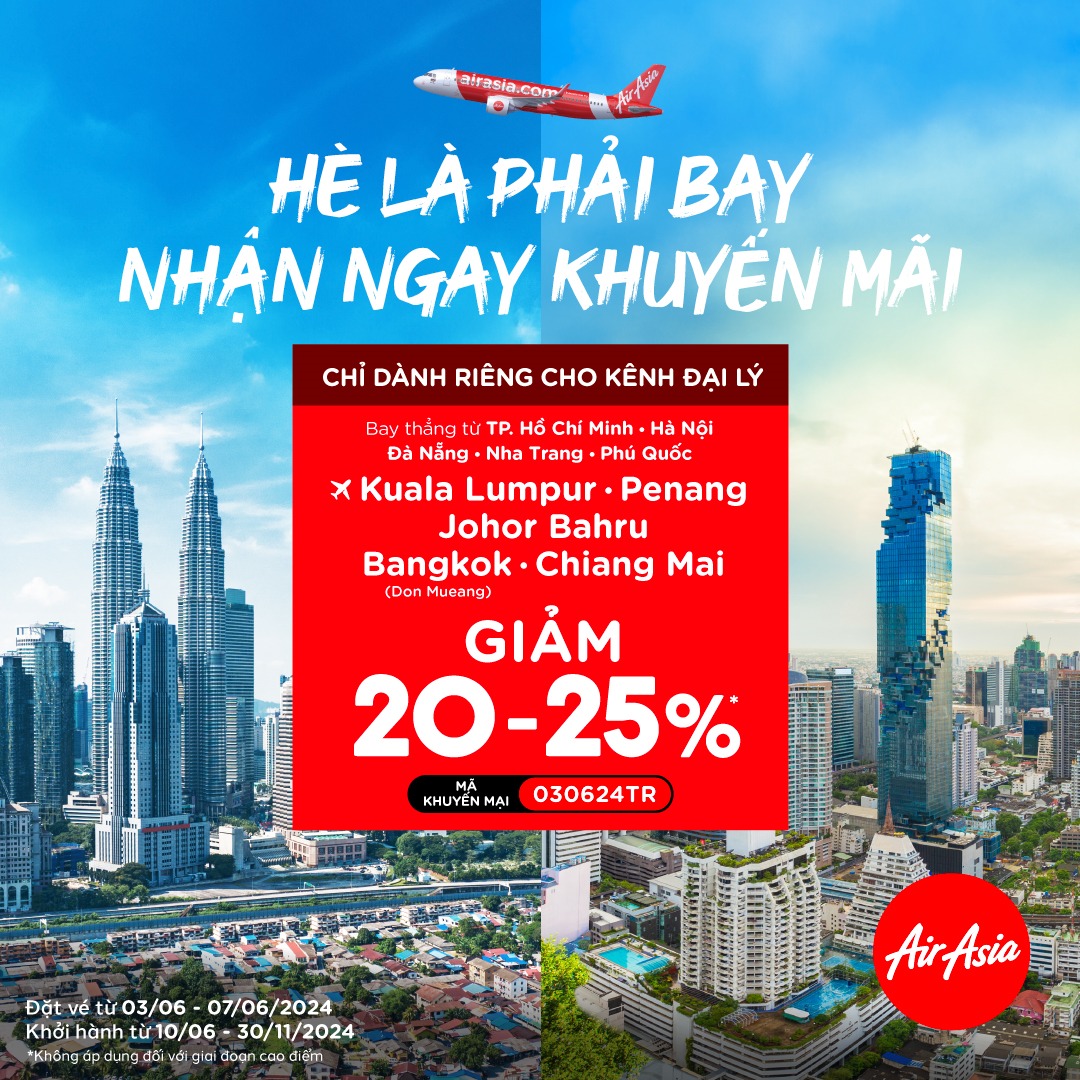 Air Asia: Hè là phải bay - Nhận ngay khuyến mại lên tới 25%