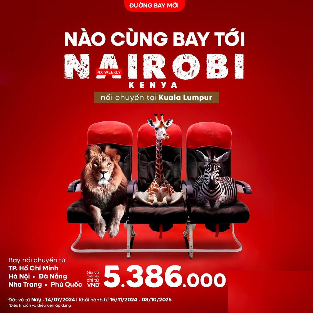 AirAsia: Mở bán đường bay mới NAIROBI