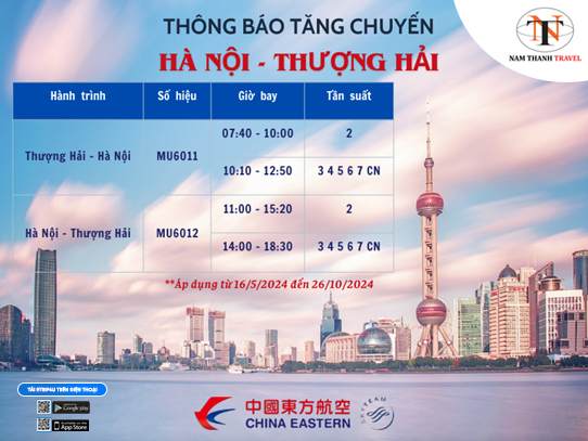 ​China Eastern Airlines thông báo tăng chuyến chặng Hà Nội - Thượng Hải