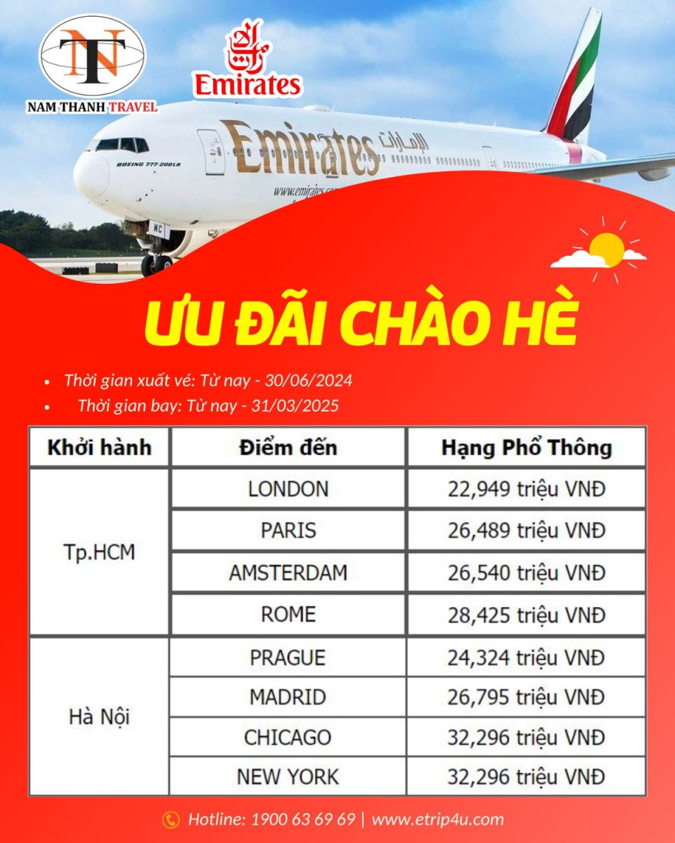 Emirates: Tận hưởng ưu đãi giá vé chào hè hấp dẫn