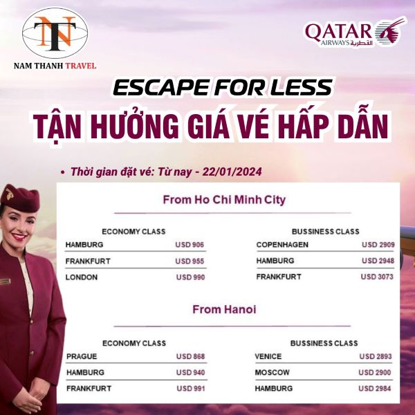 Tận hưởng giá vé hấp dẫn từ Qatar Airways