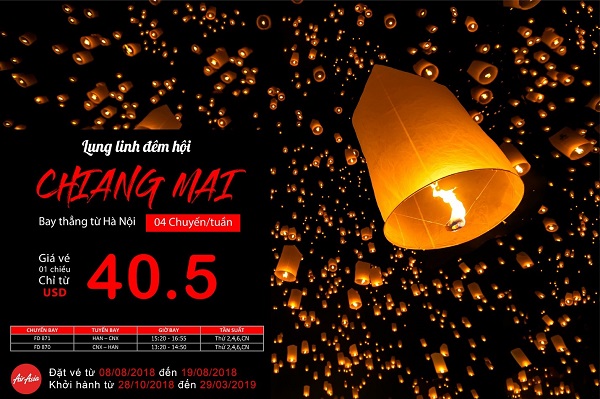 Siêu khuyến mãi Air Asia chặng Hà Nội – Chiang Mai chỉ từ 40,5 USD