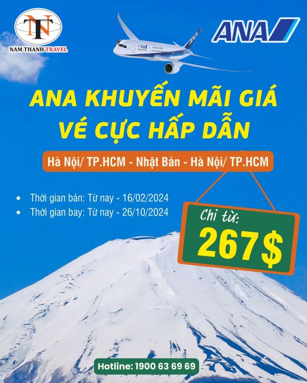 Ana: Giá ưu đãi từ 267$ cho 1 số chặng bay Việt Nam - Nhật Bản