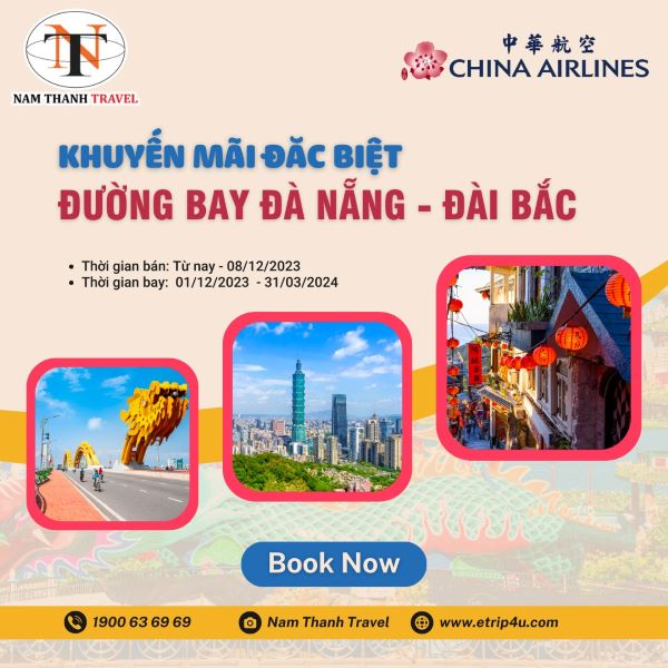Khuyến mãi đặc biệt - Giảm giá vé đối với hành trình khởi hành từ Đà Nẵng đi Đài Bắc
