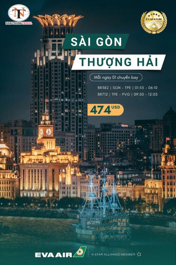 Eva Air: Bay Sài Gòn - Thượng Hải chỉ từ 474 USD