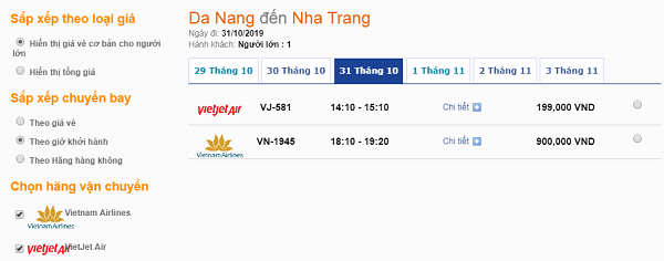 Bảng giá vé máy bay Đà Nẵng đi Nha Trang