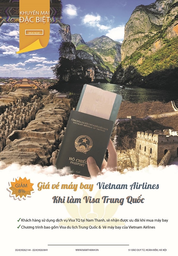Combo Visa du lịch Trung Quốc và Vé máy bay của Vietnam Airlines 