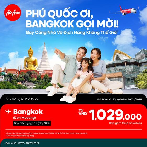 AirAsia: Mở bán đường bay mới PHÚ QUỐC - BANGKOK