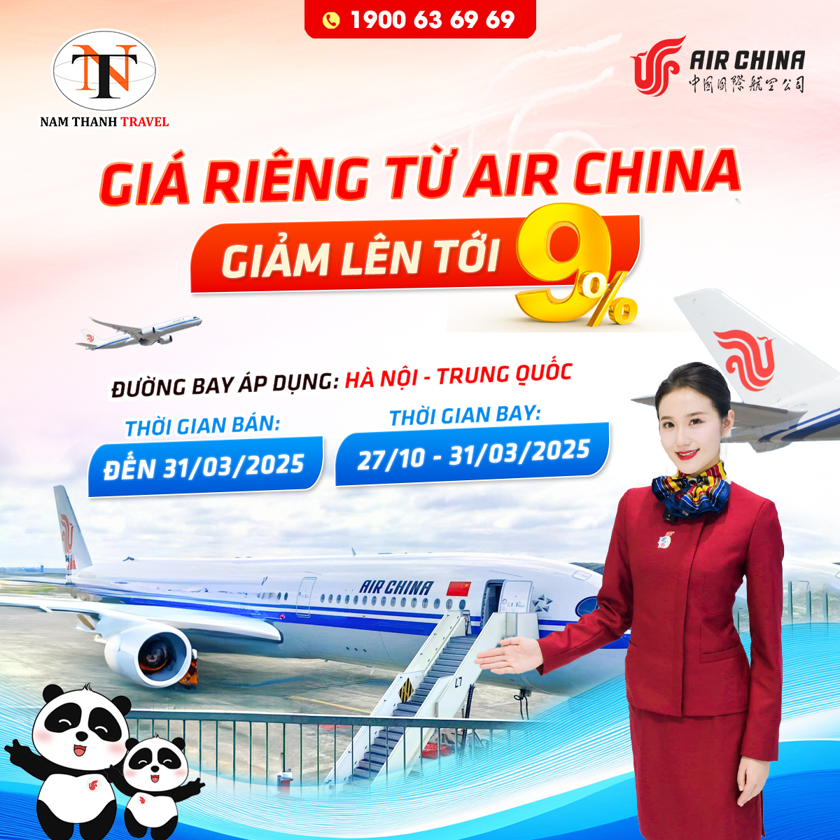 Air China: Ưu đãi giá riêng từ Air China, giảm tới 9% giá vé máy bay