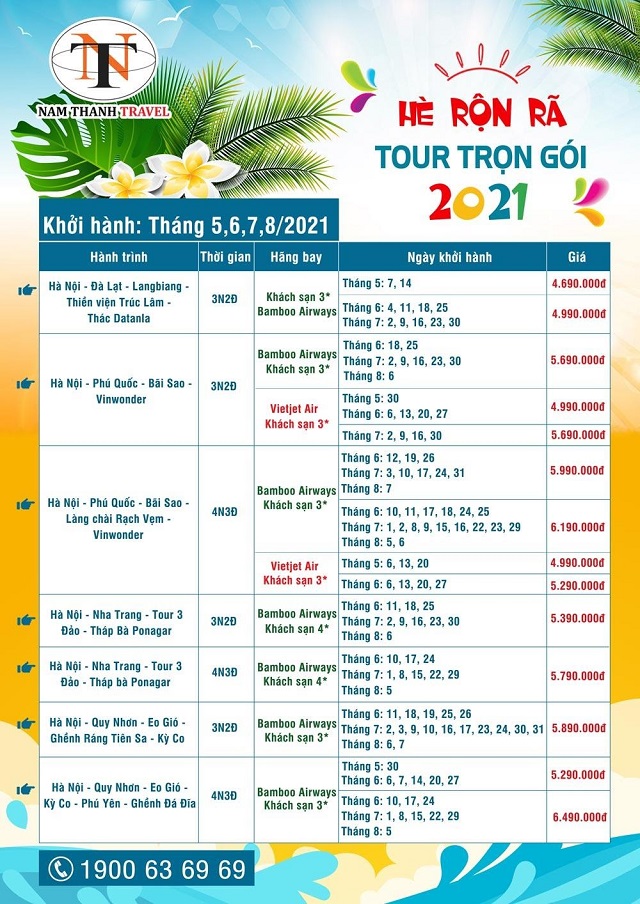 Bảng Tour Trọn Gói hè 2021 của Nam Thanh Travel