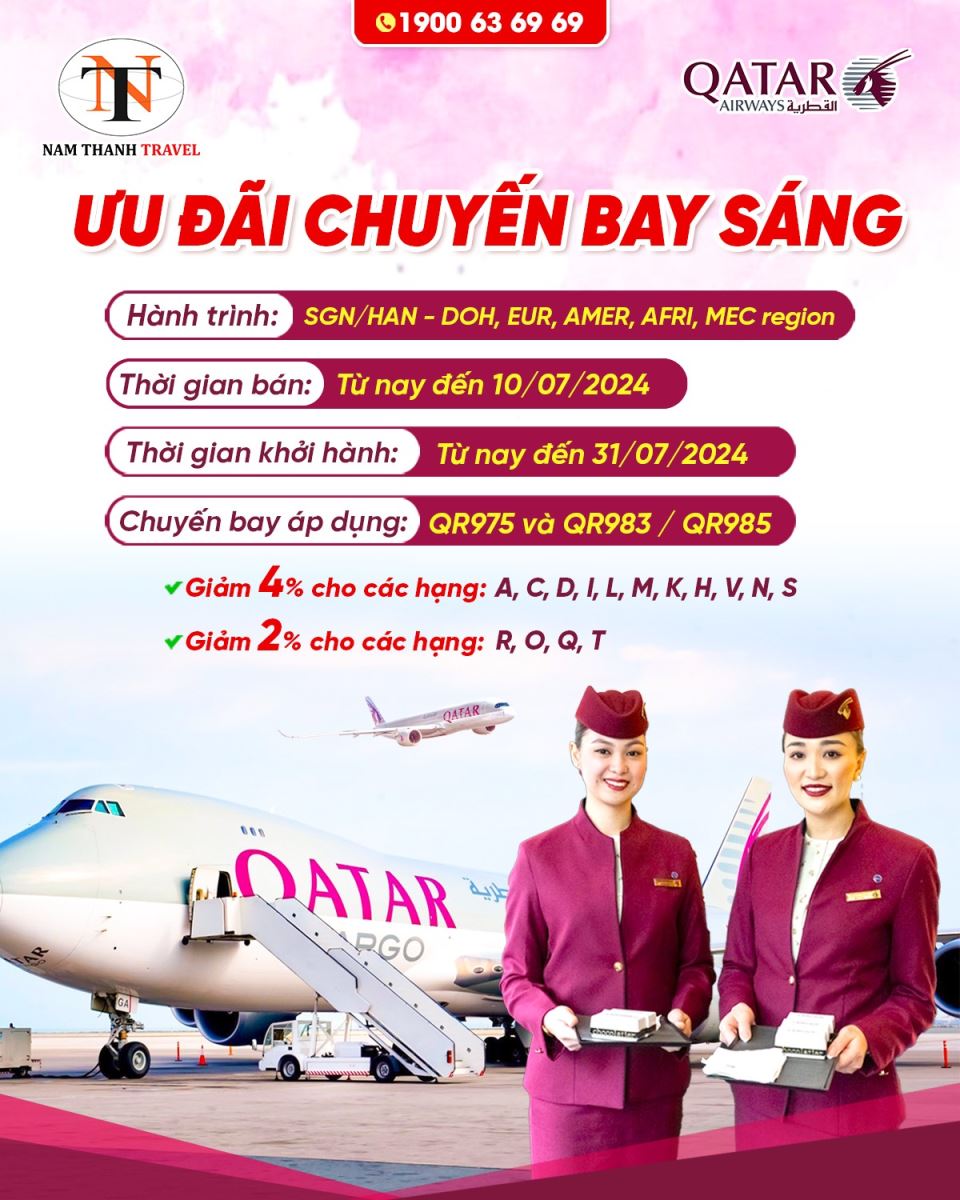 Qatar Airways: Ưu đãi chuyến bay sáng, giảm tới 4% giá vé