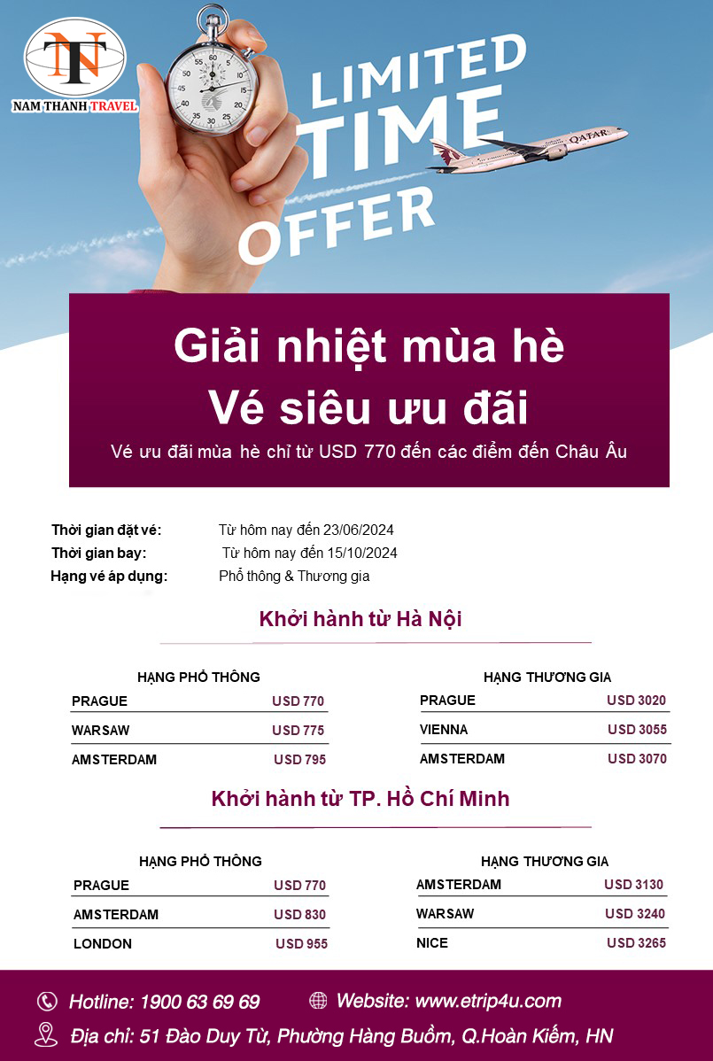 ​Qatar Airways: Giải nhiệt mùa hè, vé siêu ưu đãi