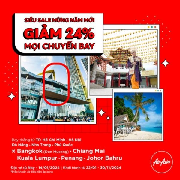 Ưu đãi giảm tới 24% từ AirAsia