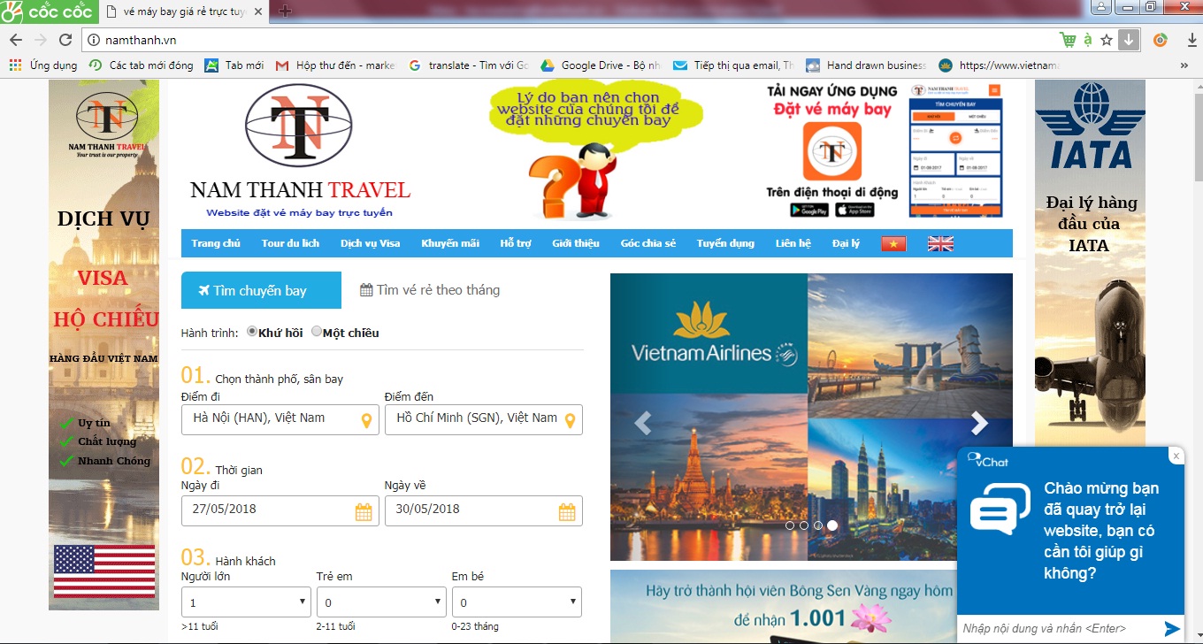 Website đặt vé trực tuyến www.namthanh.vn)