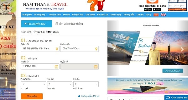 Hướng dẫn tìm vé máy bay Hà Nội – Cần Thơ tại namthanh.vn