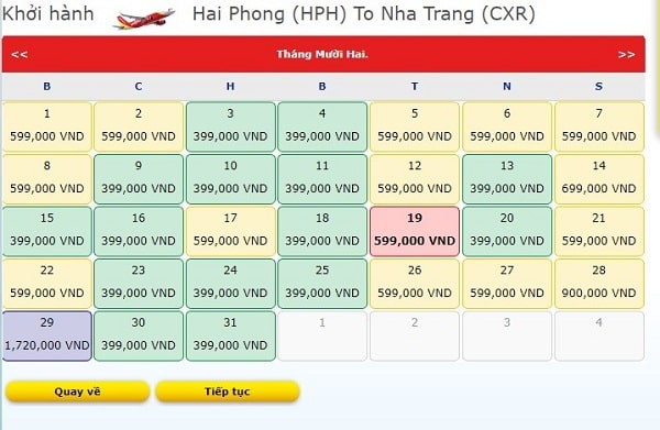 Bảng giá vé máy bay Hải Phòng đi Nha Trang