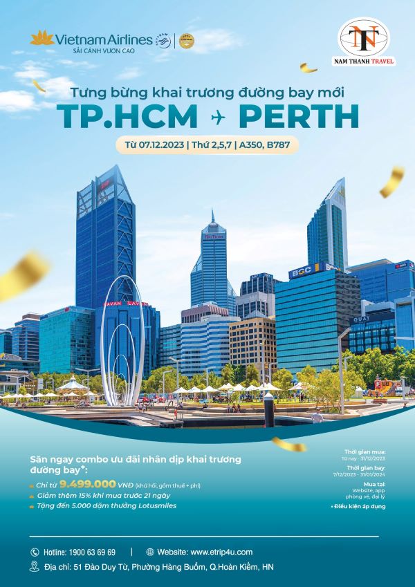 Vietnam Airlines khai thác đường bay mới từ Hồ Chí Minh đi Perth