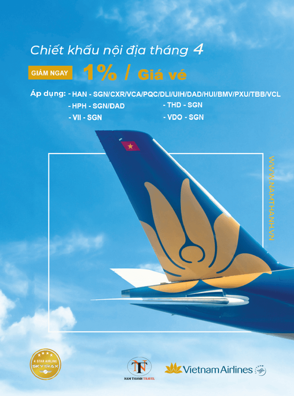 Vietnam Airlines chiết khẩu ngay 1% giá vé máy bay Nội Địa