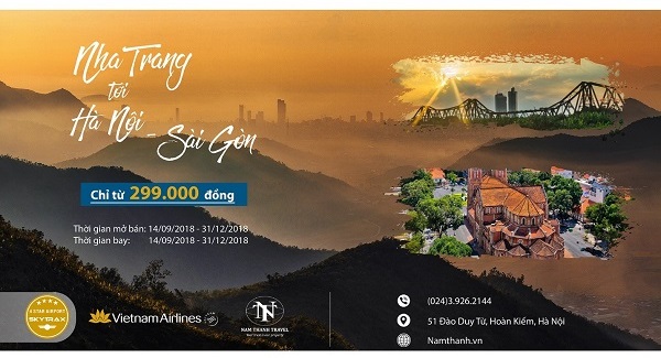 Vietnam Airlines khuyến mại chặng Nha Trang đến Hà Nội, Sài Gòn chỉ từ 299.000 VND