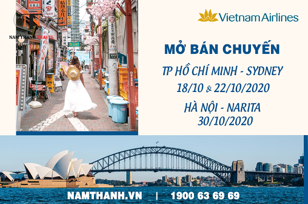 Vietnam Airlines mở bán vé chuyến bay từ Hồ Chí Minh đi Sydney và Hà Nội đi Narita
