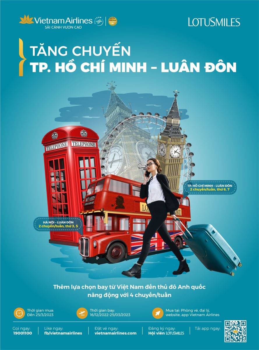 Vietnam Airlines tăng tần suất bay Sài Gòn - London