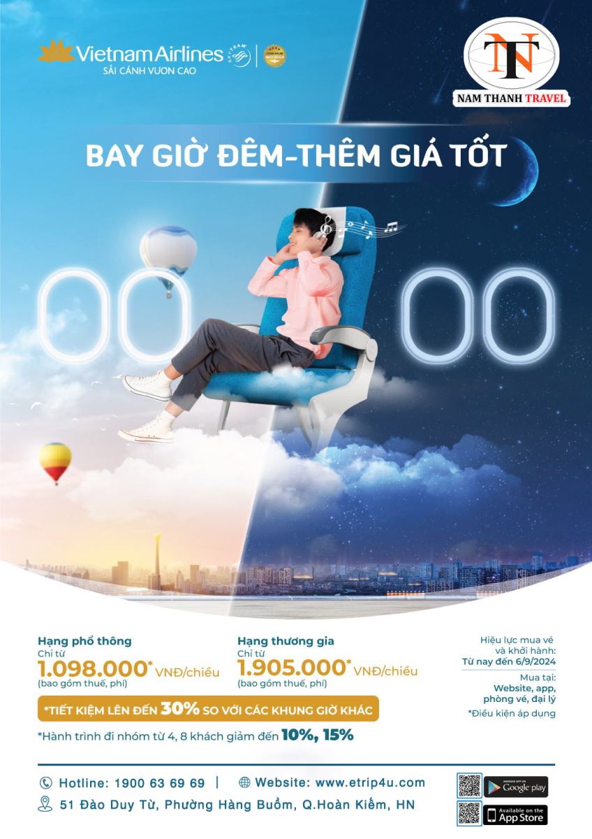 Vietnam Airlines: Bay giờ đêm - Giá thêm tốt