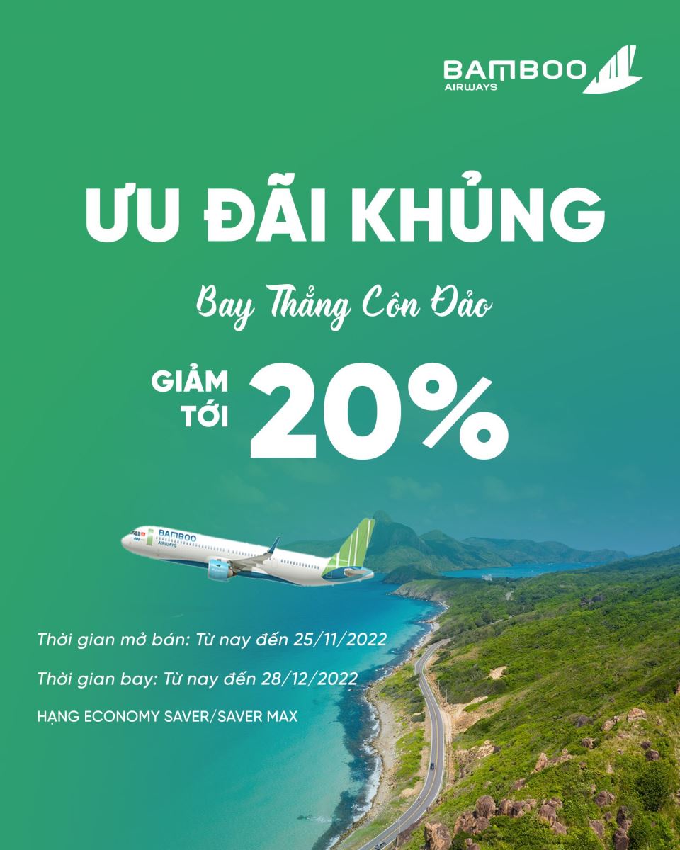 Bay Hà Nội - Côn Đảo giảm tới 20% cùng Bamboo Airways. Mua vé máy bay giá rẻ nhanh nhất qua hotline 1900 63 69 69!